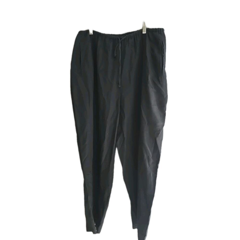 Karen Scott Black Skinny Linen Blend Drawstring Preppy Pants Womans Size 16